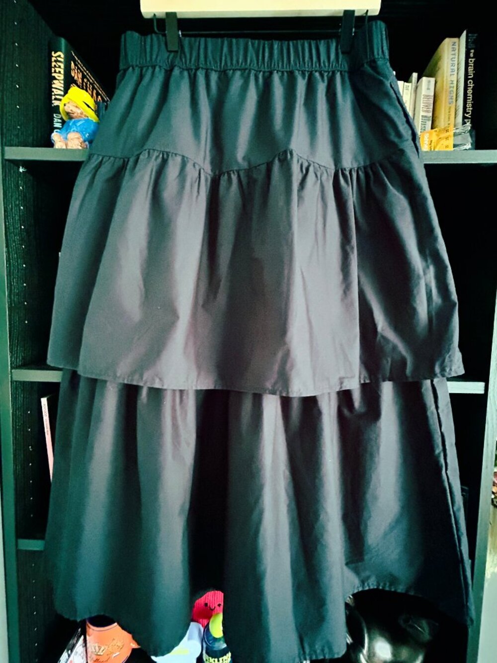 Tiered Black Cotton Maxi Skirt - Fully Lined - M